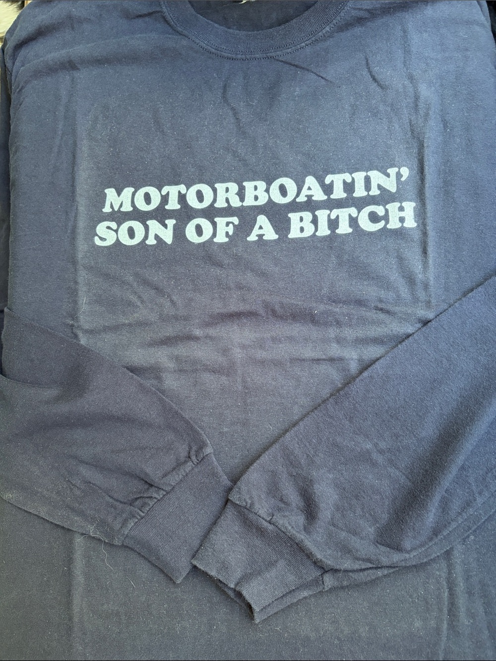 Hanes Navy Long-Sleeve Graphic Tee - Motorboatin' Text